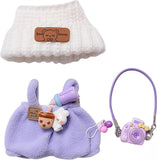 Designer Clothes for 15cm/17cm Dolls, Doll Knit Outfit Accessories with Purple Sweater Overall, Purple Camera and Beanie, DDK-Pu
