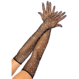 Rhinestone fishnet opera lengt - O/S / BLACK