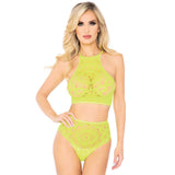 2Pc Crochet Lace Halter Crop T - Sml/Med / Neon Yello
