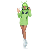 Alien fleece hoodie dress. SMALL / GREEN