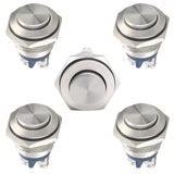 STARELO 5pcs 16mm Momentary Push Button Switch Sliver Shell, IP65 Waterproof Push Button Switch,Copper Shell 1 Normally Open wit