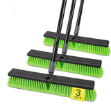 3 Pack 18 Push Broom Outdoor Heavy Duty, Garage Shop Broom with 59.5inch Long Bandle for Cleaning Outdoor or Indoor Tile, Garage