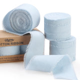 Keypan Blue Ribbon 1-1/2 x 15 Yards Handmade Cotton Frayed Fringe Fabric Ribbons for Crafts Flower Bouquets Wedding Baby Shower