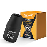 TIGHTSPOT 1/2 Inch Drive 5/16 Inch Shallow Impact Socket with Anti-Rounding 6 Point Design, Heat-Treated CRV Steel