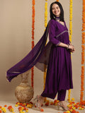 Anni Designer Women'S Rayon Blend Anarkali Embroidered Kurta With Pant & Dupatta (Nachiket Begani-Vks01_Xxl_Begani_Xx-Large),Begani,2XL,,,