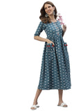 Stylum Women's Self Design Cotton Blend Flared Kurta (POPPYTEAL40_Teal Blue, L)