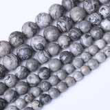 45PCS 8MM Natural Grey map Beads Round Loose Stone Beads for Jewelry Making DIY Energy Stone Healing Power Bracelet 15