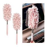 NYTKL 2PCS Car Interior Duster with Extension Pole, 11.8 to 30.5 Retractable Dusters Auto Dash Cleaning Tool, Soft Chenille Hand Washable Dusters for Car Window Furniture Office (Light Pink)
