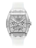 GUESS Men Stainless Steel Quartz Watch with Plastic Strap, White, 24 (Model: GW0203G1), Clear/Silver/Clear