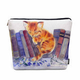 Kalygon Cat Cosmetic Travel Bag For Toiletries, Funny Cat Kitten Sleep Floral Library Bookshelf Makeup Bag Toiletry Bags For Wom