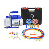 P PBAUTOS 3CFM 1/4HP Single Stage Vacuum Pump and 3-Way Manifold Gauge Set for R12, R22, R134A, R502 Refrigerants for HVAC Refri
