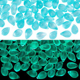 PH PandaHall 150Pcs Glow in The Dark Beads UV Glow Beads Fishing, 9x6mm Pale Turquoise Glass Teardrop Bead Frosted Bead Luminous