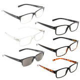 LUR READING GLASSES 6 Pack Spring Hinge Comfort Readers Plastic Includes Sun Readers