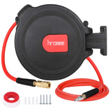 Hromee Air Compressor Hose Reel with Automatic Retractable Enclosed 3/8 Inch50 Feet Hybrid Pneumatic Hose, Fittings and Swiv