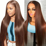 OOVVDA 30 Inch Chocolate Brown Lace Front Wigs Human Hair 13x6 Straight Lace Front Wigs Human Hair Pre Plucked 200% Density Colo