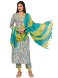 Anni Designer Women'S Rayon Blend Printed Straight Kurta With Pant & Dupatta (Sthula Multi-Nw_L_Green_Large),Green,L