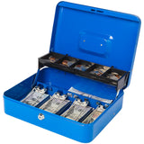 Jssmst Locking Large Metal Cash Box with Money Tray, Lock Money Box with Key, Blue, CB00513XL