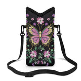 Jeiento Butterfly Phone Sleeve Pouch Case Bag for Women Aesthetic Flower Carring Phone Holder Purse with Crossbody Adjust Strap
