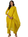 Libas Womens Embroidered Silk Blend Straight Kurta With Trousers And Dupatta
