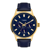 Timex Analog Watch For Man With Blue Round Dial & Blue Leather Strap Band Water Resistant Men'S Wrist Watches - Tweg19928