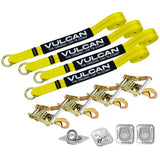 VULCAN Car Rim Tie Downs with Ratchets - 2 Inch x 144 Inch - 4 Pack - Silver Series - 3,300 Pound Safe Working Load
