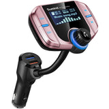 Upgraded Bluetooth FM Transmitter, Wireless Radio Adapter Hands Free Car Kit with 1.7 ' ' Display, QC3.0 and Smart 2.4Amp Dual U