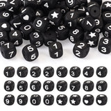 Boutigem 48Pcs 12mm Number 0-9 Cube Silicone Beads Love Heart Black Square Silicone Focal Beads Star Cube Rubber Loose Spacer Be