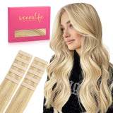 WENNALIFE Tape in Hair Extensions Human Hair Light Blonde Highlighted Golden Blonde Tape in Extensions, 10pcs 30g 22 inch Remy I