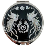 Nacreh Portable Makeup Compact Double Magnifying Mirror Cosmestic Foldable Pocket Style Unique Mother of Pearl Design (Phoenix)