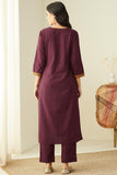 Anni Designer Women'S Rayon Blend Straight Embroidered Kurta With Pant & Dupatta (Fogat Wine_M_Wine_Medium),Wine,M,Rayon Blend,Regular,