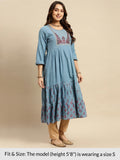 Rangita Light Blue Cotton Calf Length Embroidered Anarkali Kurti For Women | Kurta For Women_2Xl