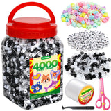 IOOLEEM Black White Solid & Glitter Bulk Pony Beads - 4000pc Kit for Friendship Bracelets & Jewelry Making, Easy Storage