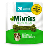 Minties Dental Chews for Dogs, 20 Count, Vet-Recommended Mint-Flavored Treats for Medium Dogs 25-50 lbs, Dental Bones Clean Teet