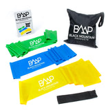 Black Mountain Products Therapy Exercise Bands with Resistance Band Carrying Case, Door Anchor and Starter Guide, Yellow, Blue,