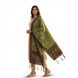 Kahiraa Wholetex Traditional Ethnic Motif Print Assm Silk Dupatta (Dark Green)
