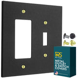Rio Salto Forge Collection Matte Black Premium Heavy-Gauge Metal Wall Plate - 2-Gang Combination Combo Rocker & Toggle Light Swi