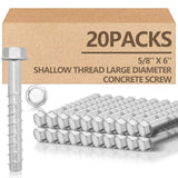 Tandefio 20 Pack 5/8 x 6 Concrete Screw Anchor Galvanized Large Diameter Heavy Duty Plated Concrete Anchors for Masonry Brick An