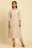 W For Woman Women'S Cotton Geometric Regular Kurta (23Austw10700-312242_Cream Cream M