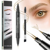 Eyebrow Pen - Eyebrow Pencil, Brow Pencil 2-in-1 Dual-Ended Microblading Eyebrow Pen with Micro-Fork-Tip and Precise Brush-Tip C