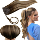 RUNATURE Human Hair Ponytail Extension, Balayage Ponytail Extension Human Hair, Straight Remy Hair Extensions with Magic Paste,