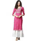 Gosriki Womens Embroidery Bhandhani Kurta With Sharara(Molly Pink_L_Pink_Large),Pink,,B09CQ7MYV5