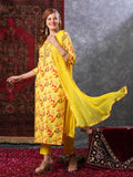Anni Designer Women'S Cotton Blend Printed Straight Kurta And Pant With Dupatta (Kaleping-Yellow-Nw_Xxl_Yellow_Xx-Large),Yellow,2XL,,,