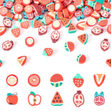 Elecrelive 100Pcs Fruit Clay Beads Mixed Strawberry Watermelon Apple Tomato Slice Charms Polymer Clay Spacer Beads for Necklace
