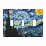 Moslion Starry Night 3-Gang Light Switch Cover Van Gogh Oil Painting Arts Farmhouse Sky Moon Triple Toggle Wall Plate Outlet For