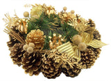 Religious Gifts Gold Glitter Pine Cone With Ribbon Advent Candle Holder Wreath Seasonal Decoration