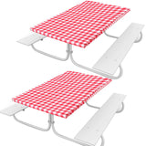 2 Pieces Checkered Vinyl Table Cover for 72 x 30 Inch Tables Gingham Picnic Fitted Tablecloth Flannel Backed Lining Stretched Re