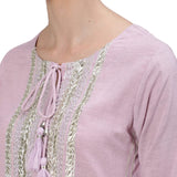Ishin Women'S Purple Gota Patti Embroidered A-Line Kurta Set With Trouser And Dupatta Purple S