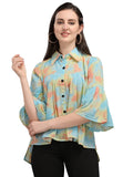 Wedani Women'S Casual Bell Sleeves Colour Block Women'S Multicolour Relaxed Fit Top (Yellow Large),Yellow,L
