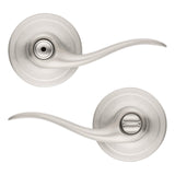 Kwikset Tustin Interior Privacy Door Handle with Lock, Door Lever For Bathroom and Bedroom, Satin Nickel Reversible Keyless Turn