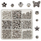 INSPIRELLE 450 Pieces Metal Alloy Spacer Beads Antique Silver Flower Butterfly Star Shaped Loose Beads for Jewelry Making and Cr